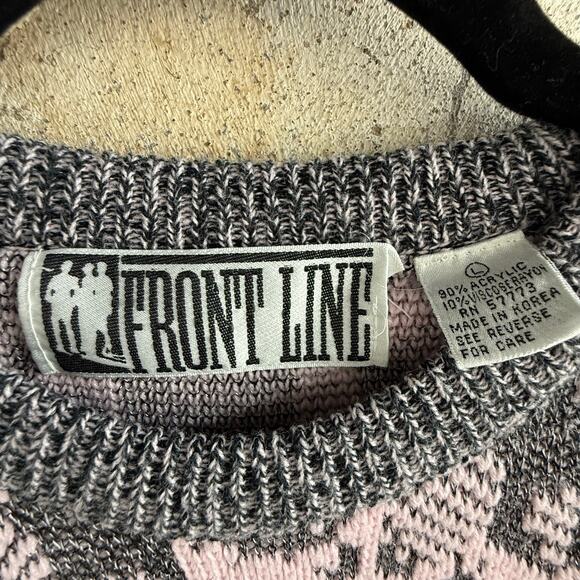 Vintage Sweater Womens L Pink Black Abstract Geometric Knit Pullover Soft Grunge - Picture 5 of 5